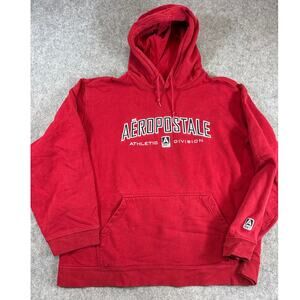 Aeropostale Athletic Division Hoodie Mens Red Fleece Pullover Sweatshirt Large